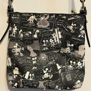 Black and White DB Comic Print Crossbody Bagels